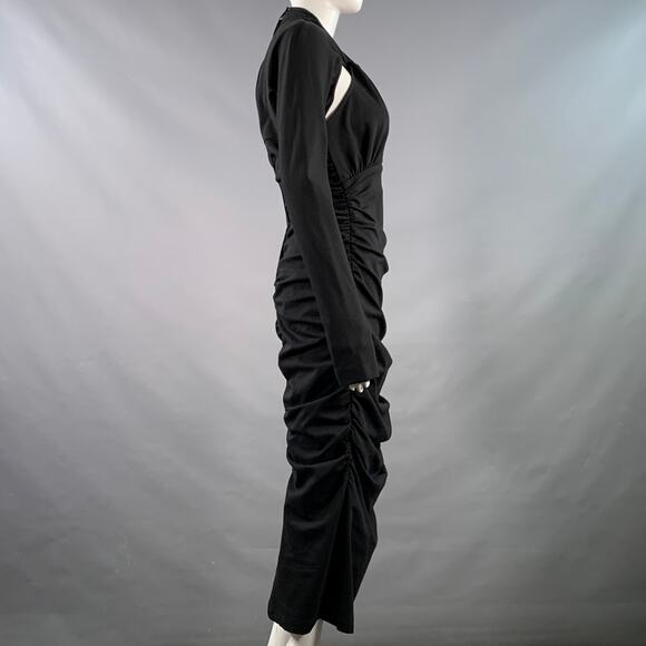 DOLCE & GABBANA Size 8 Black Viscose Blend Ruched Bodycon Cutout Cocktail Dress - Picture 3 of 6